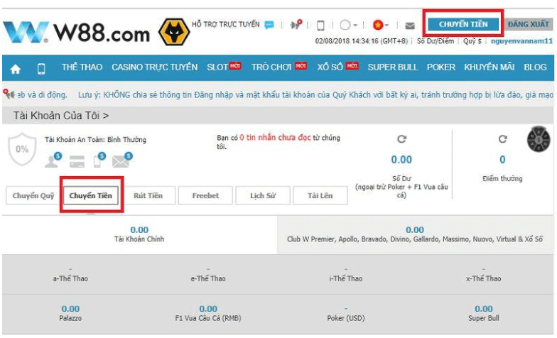 Gui tien vao tai khoan W88